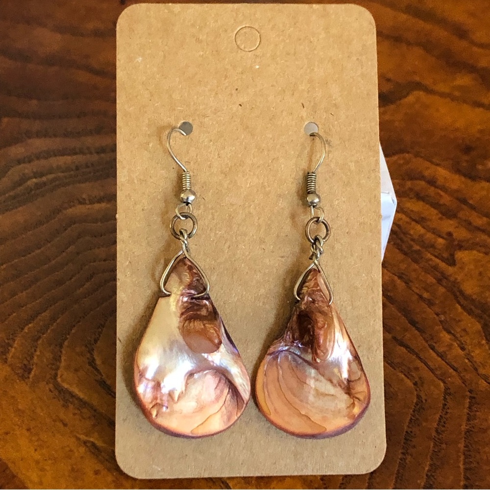Hand Crafted Raindrop Shape Abalone Shell Earrings - image 1